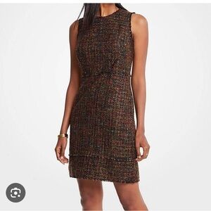 Ann Taylor Brown Multicolor Tweed Sheath Midi Dress Size 8P